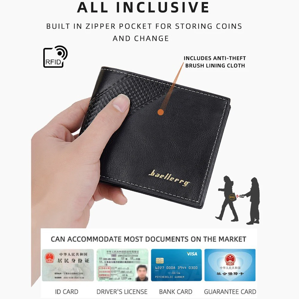 Short men's Baellerry RFiD anti magnetic business minimalist horizontal wallet