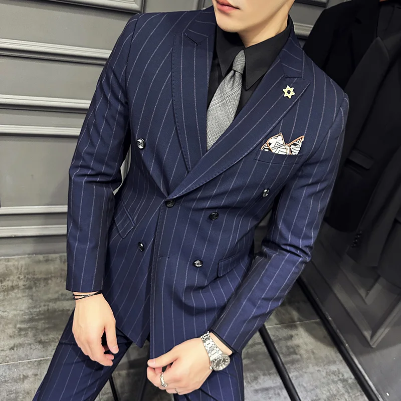 

（Jacket+Vest+Pants）Men's Wedding Dress Suits Men Classic Striped Haute Couture Suit Men Business social Formal Wear 3-piece Suit