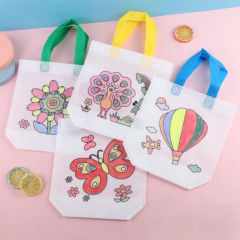 DIY Colored Graffiti Bags Crayons Painting Handbag Non-woven Children Drawing Toys Color Cognition Painting Material TMZ 6