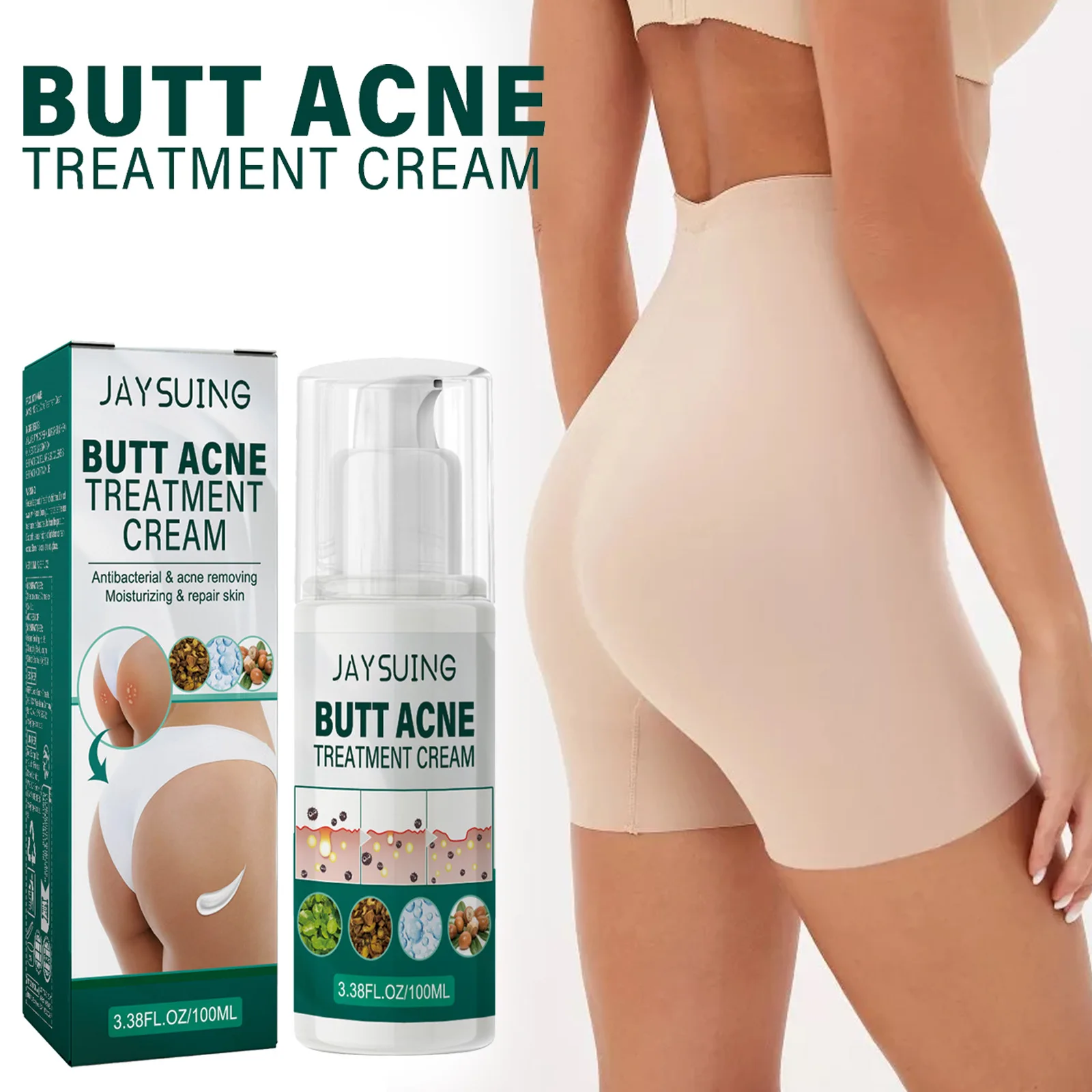 Butt Acne Treatmen Cream Buttock Pimple Removal Clearing Buttock Thigh Acne Moisturize Smoothing Nourish Body Acne Repair Cream 4