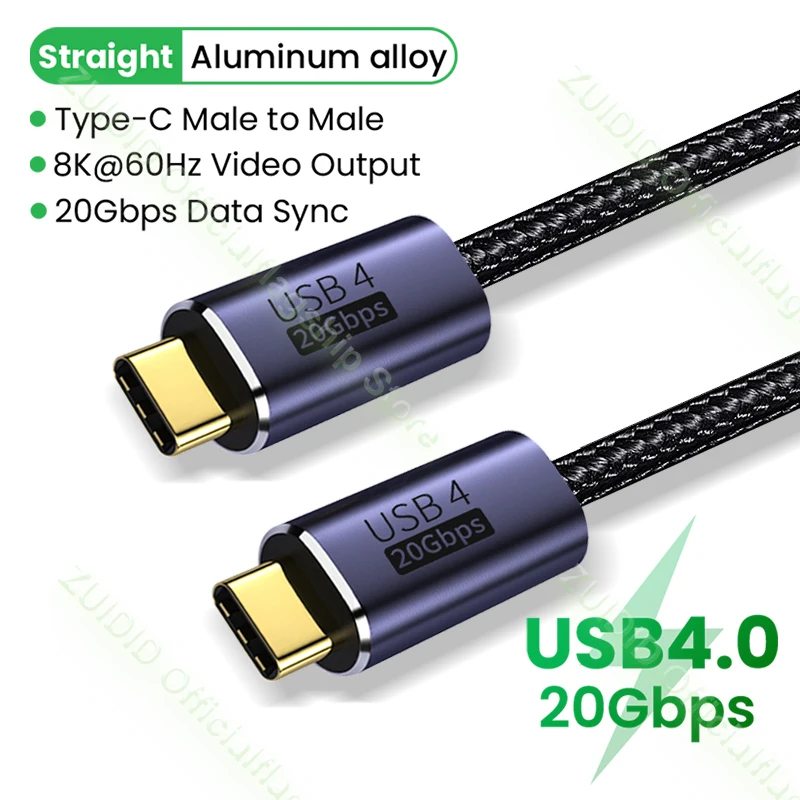 USB4.0 Thunderbolt 3 8K@60Hz Cable 40Gbps Data Cable PD 100W 5A Fast Charging USB Type C to Type C Cable For Macbook Pro 0.5/1m cable to connect phone to tv Cables