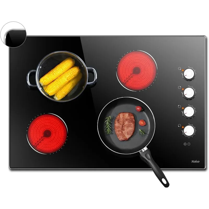 Electric Cooktop 30 Inch, Knob Control Built-in Radiant Electric Stove Top with 4 Burners, 30 in Stove Burner, Cooktop