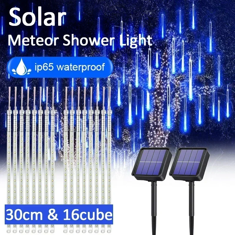 8pcs 50cm meteor shower rain lights led falling rain fairy string lights christmas wedding party garden yard tree decor Solar Meteor Shower Rain String Lights Waterproof Garden Light 8 Tubes Christmas Tree Holiday Party Wedding Holiday Decoration