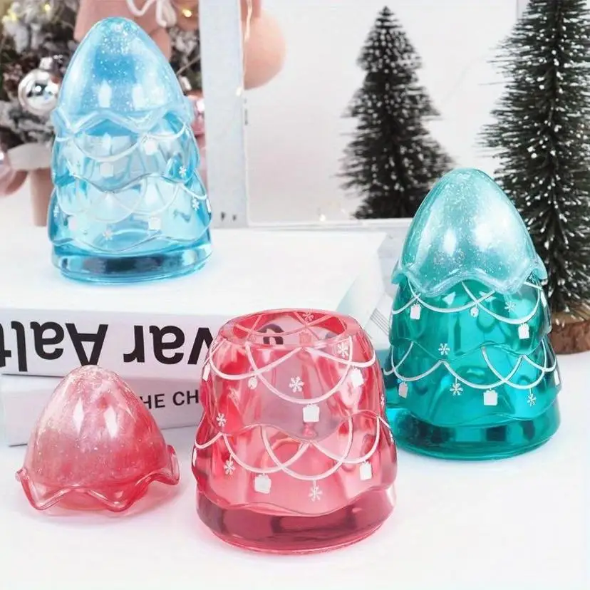 1 Set DIY Christmas Snowman Crystal Epoxy Resin Mold Christmas Tree Storage Jar Bottle Silicone Mold