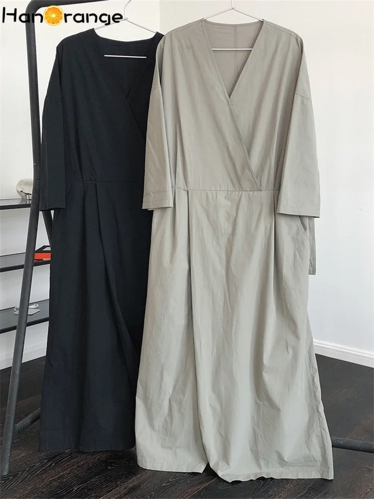 HanOrange 2024 Summer V-neck Jumpsuit Women High Waist Wide Leg Pants Straps Loose Thin Casual Trousers Female Black/Bean Green