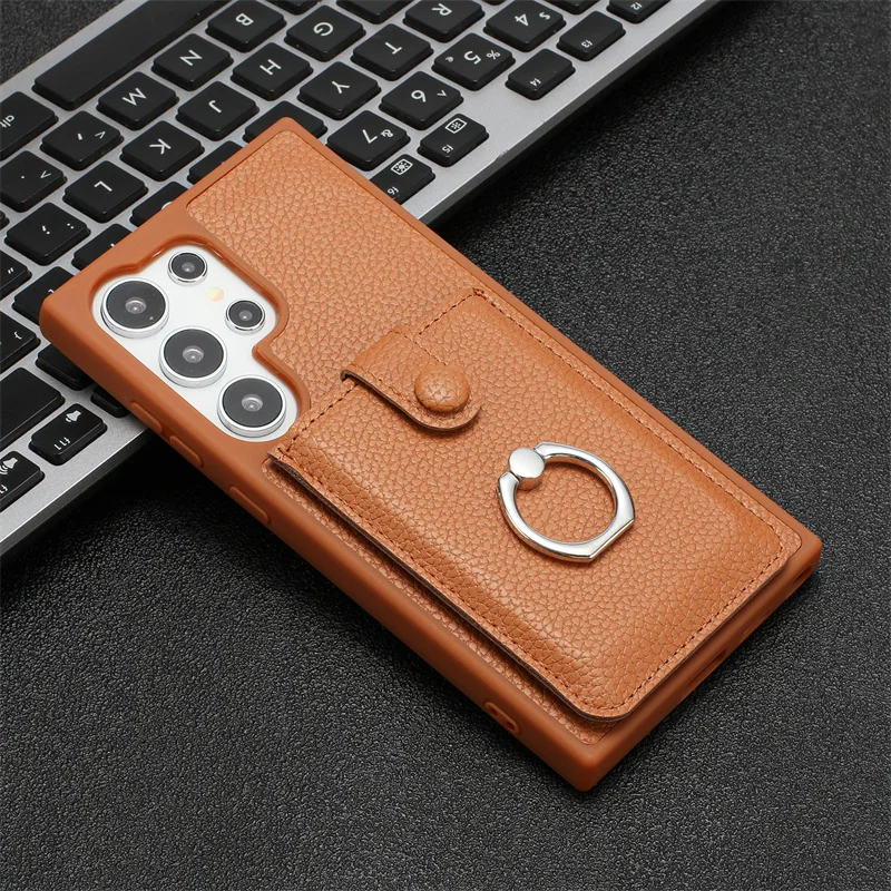 Leather Wallet Phone Case with Card Slot & Ring Holder