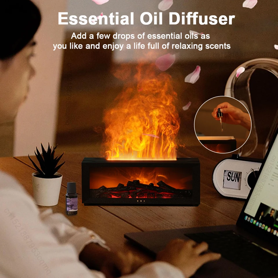 Fireplace Flame Aroma Humidifier For Home Aromatherapy Fragrance Essential Oil Diffuser With Remote Control_voghion.com