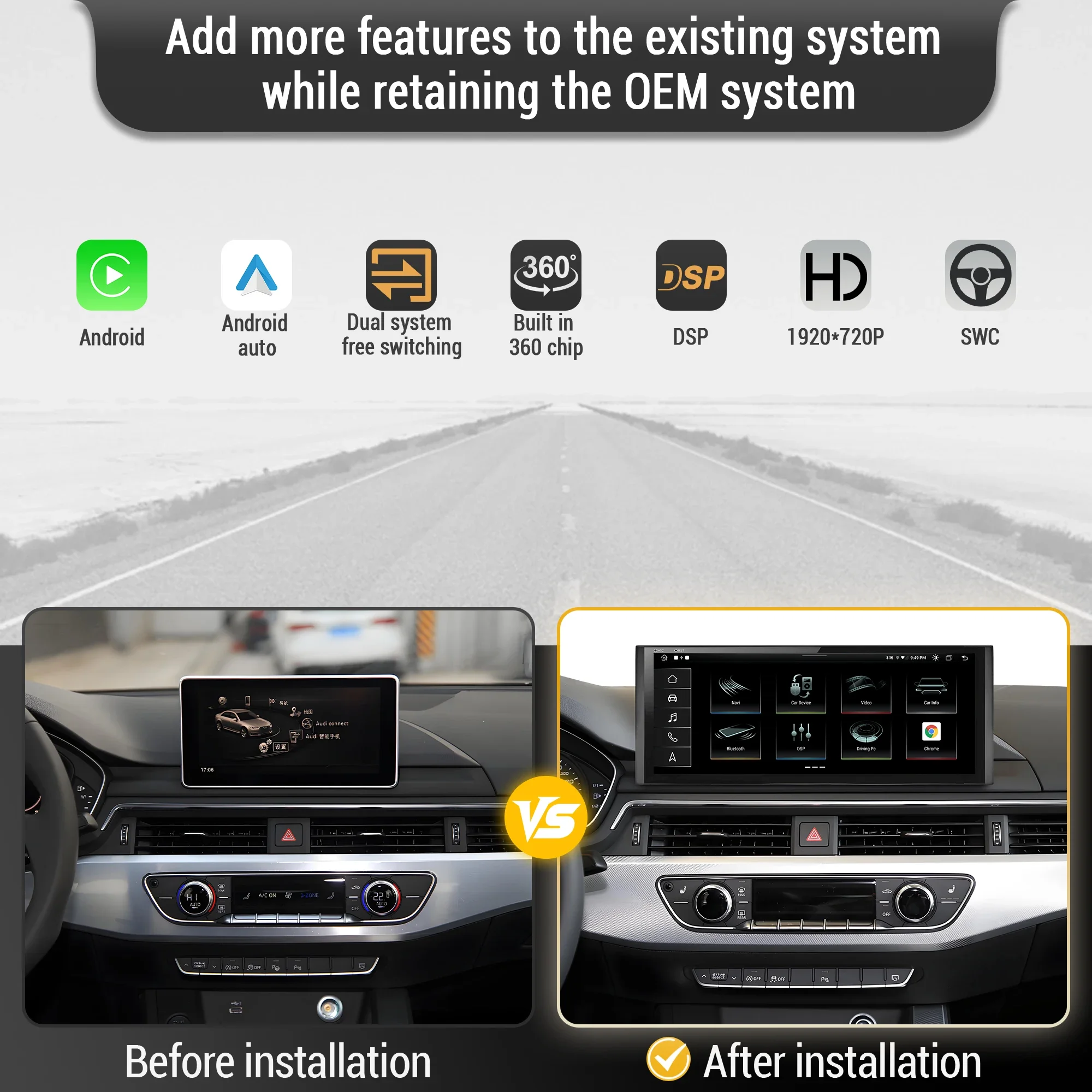 Radio de coche Android 13 de 12,3 pulgadas para Audi A4 A5 Q5 B9 2016-2023 inalámbrico BT Carplay Qualcomm Snapdragon 680 unidad principal pantalla táctil 2