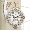 Inches Luxury European Silent Wall Clock Retro Living Room Double Sided Reversible Wall Clock in White Vintage Flower Home Decor 1