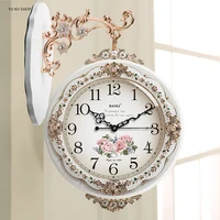 Inches Luxury European Silent Wall Clock Retro Living Room Double Sided Reversible Wall Clock in White Vintage Flower Home Decor 1