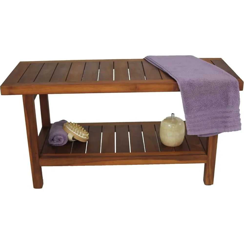 The Original 36" Spa Teak Shower Bench with Shelf  Premium Teak Oil 3