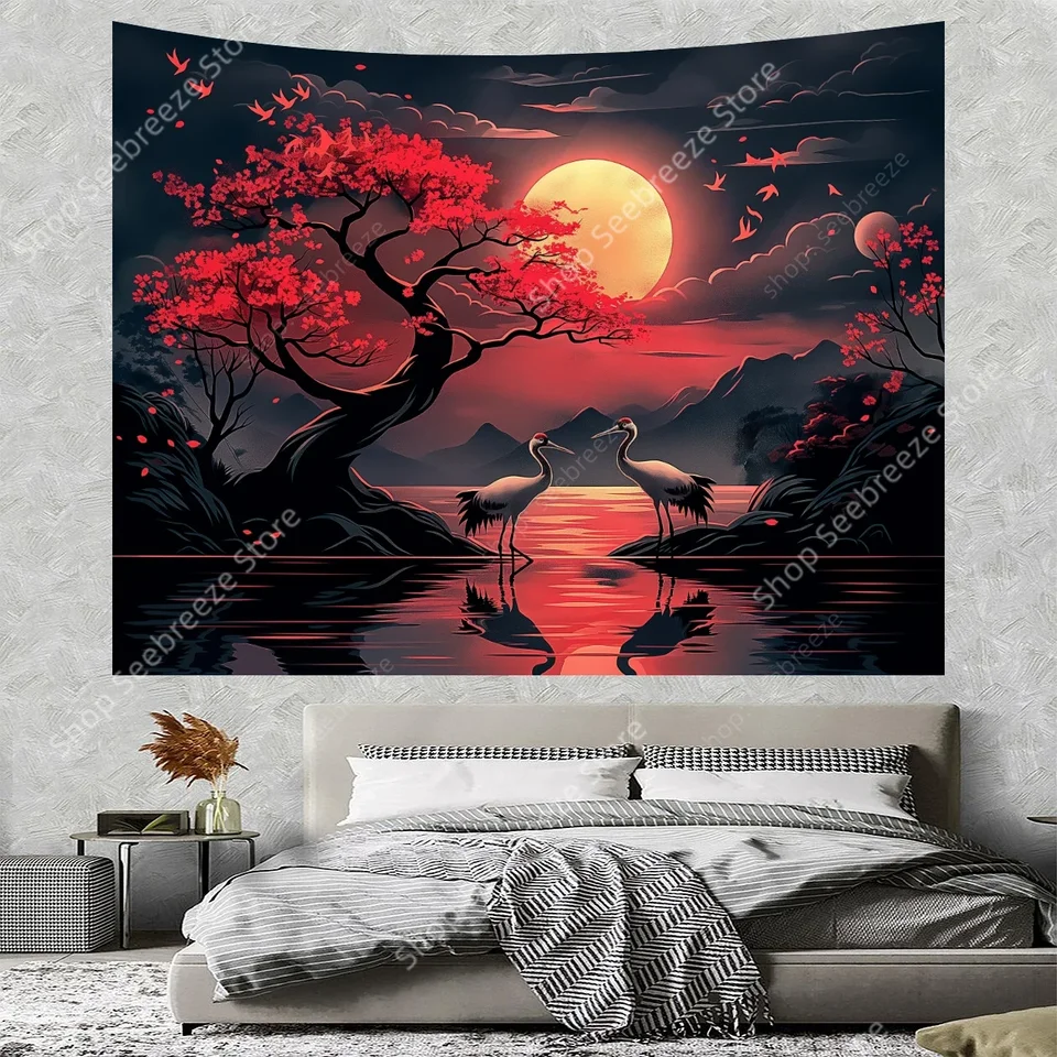 Quadro su Tela Immagine di Fiori di ciliegio Albero di Fiori di ciliegio Montagna Giapponese Poster Soggiorno Cucina Decorazione della casa-50x70cm Senza Cornice