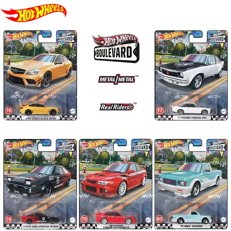 Original Hot Wheels Premium Car Boulevard 16 Alloy Diecast 1/64 Benz C63 Mitsubishi EVO Toyota AE86 GMC Children Toys for Boys