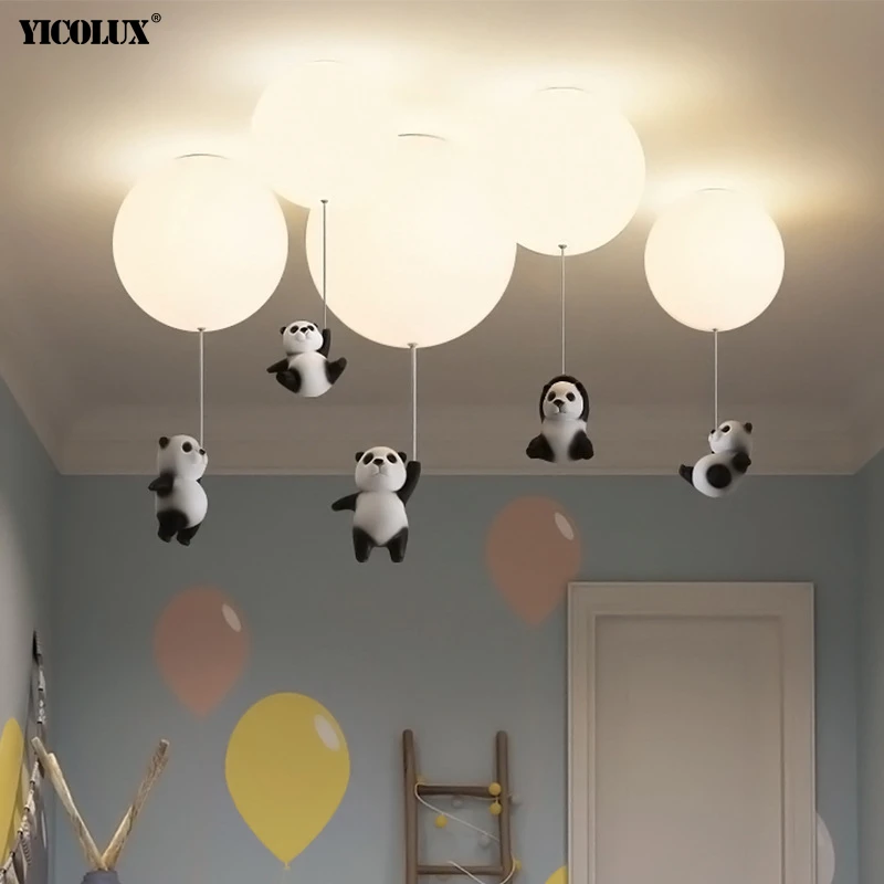 Cute Mini Panda Design New Modern LED Chandelier Lights With Bulb For Living Study Baby Room Bedroom Aisle Lamps Indoor Lighting globe chandelier