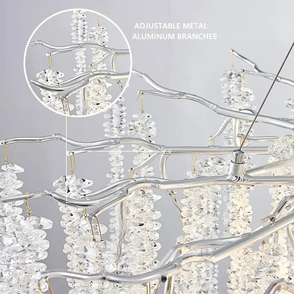 Modern Silver Chandelier Light Fixtures D39.4 inches Luxury Crystal Chandelier Lighting Large Kitchen Light Fixtures For