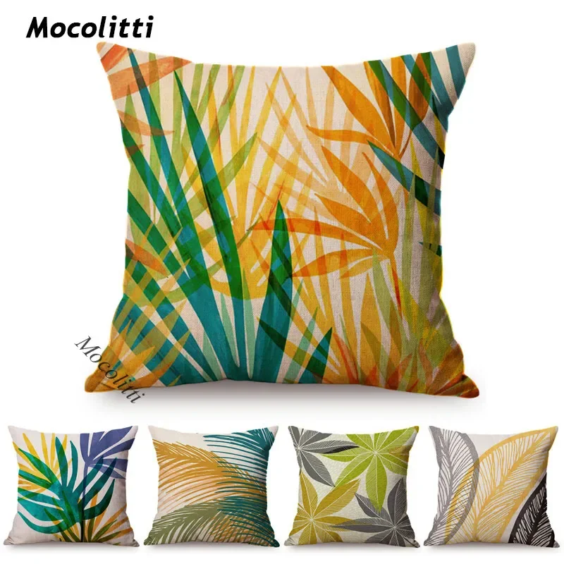 

Water Color Tropical Leaves Decoration Sofa Throw Pillow Case Autumn Abstract Maple Plant Leaf Pattern Car Cushion Cover cojines