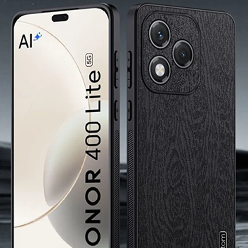 Luxury PU Leather Wood Grain Protective Phone Case - Hard Plastic Cover