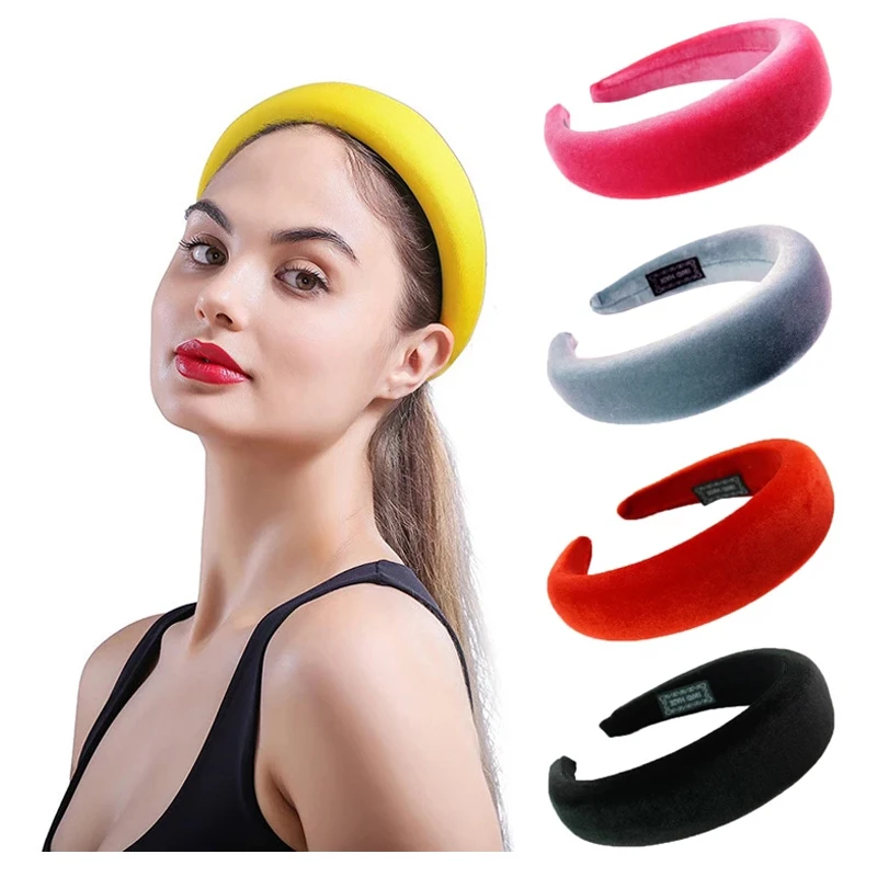 Fashion Plain Velvet Padded Headbands Wide Thick Sponge Hairbands for Women Girls Soft Non-slip Hair Hoop Bezel Hair Accessories 10pcs non slip velvet hangers clips pants hangers hooks flocked hanger clips hanger plastic thicken clothes pants pants clip