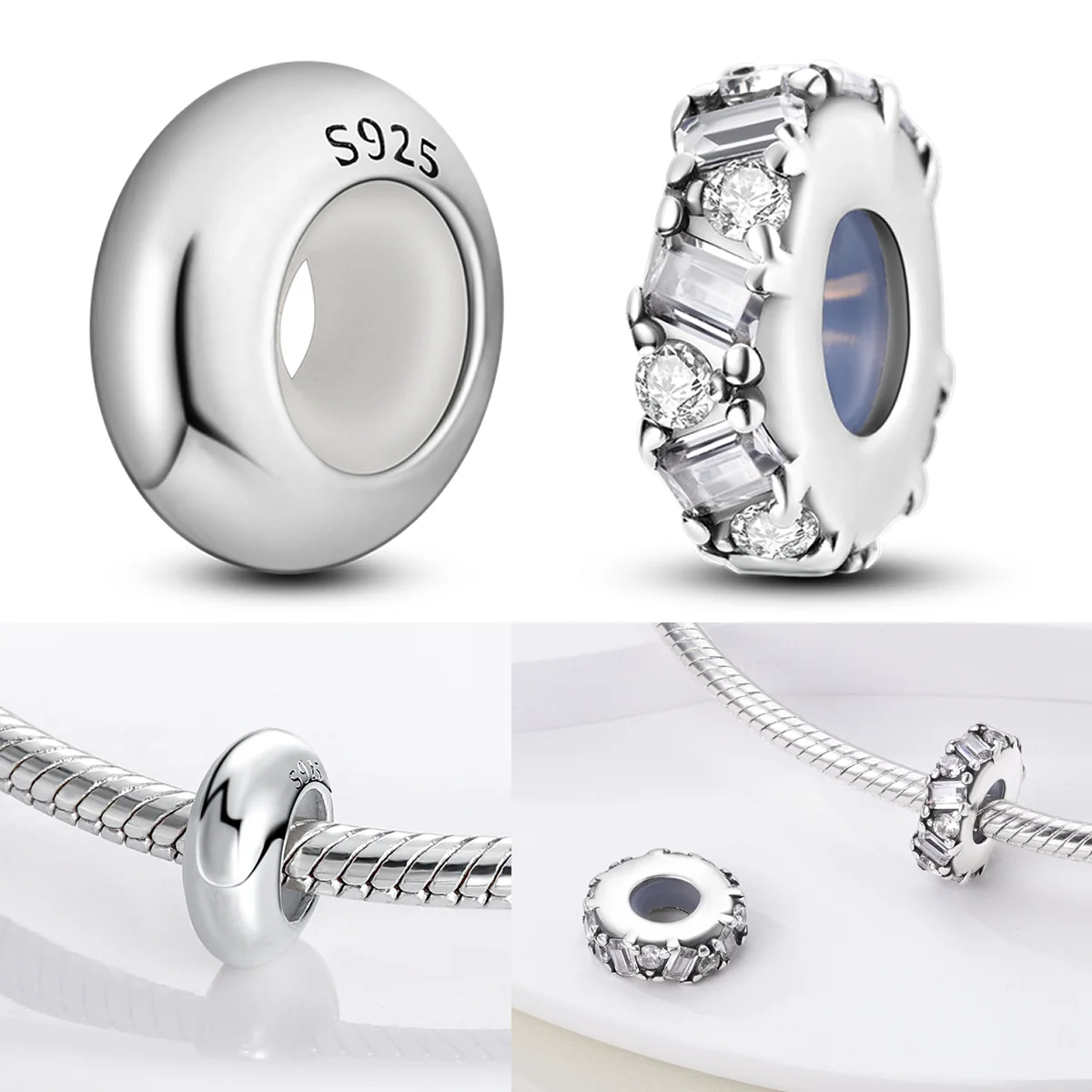 925 Sterling Silber Zirkonium Silikon-Stopper-Verschluss CZ Pavé-Clip Silber Isolations-Charms Perlen Passend für Original-Armband Schmuck