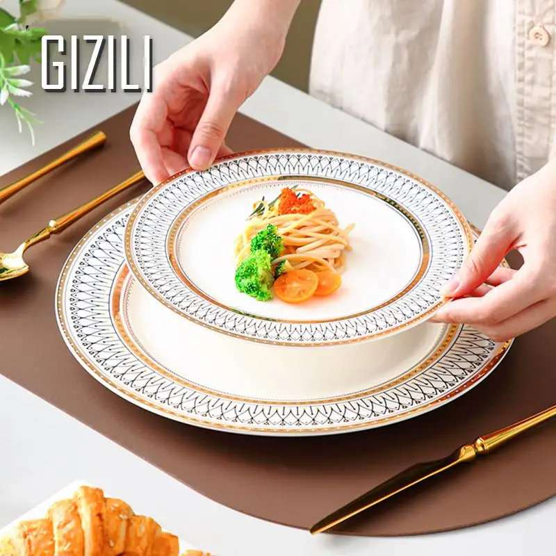 European Ceramic Plate Set Restaurant Light Luxury Dish Dessert Plate Serving Dinner Plates Salad Kitchen Dinnerware