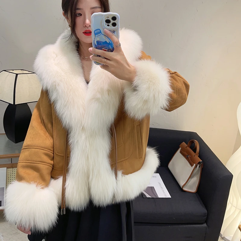 

2023 New Fashion Winter Natural Fox Fur Collar Goose Down Jackets Parkas Women Luxury Mid Length Puffer Jackets Streetwear