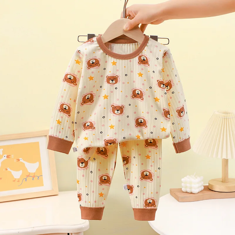 Pijamas de dibujos animados para bebé, niño y niña, camiseta de manga larga, Top y pantalones, conjuntos de ropa de dormir para primavera y otoño, novedad de 2024