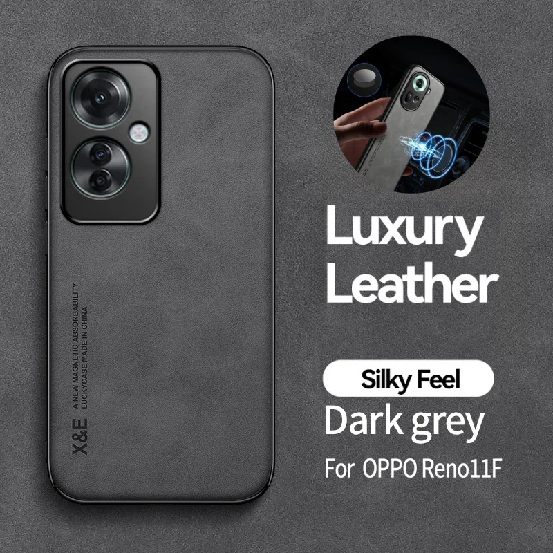 Luxury Leather Magnetic Car Holder Case with Built-In Metal Plate