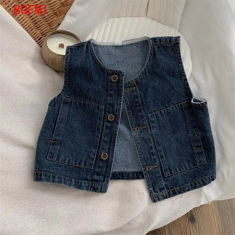 Korean 2-7 Year Spring Children Boys Denim Vest Sleeveless Single Breasted V Neck Kid Boys Coat Cotton Thin Baby Vest
