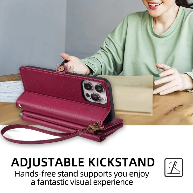 Leather Phone Case with Lanyard and Wrist Strap – Universal Card Holder Bag