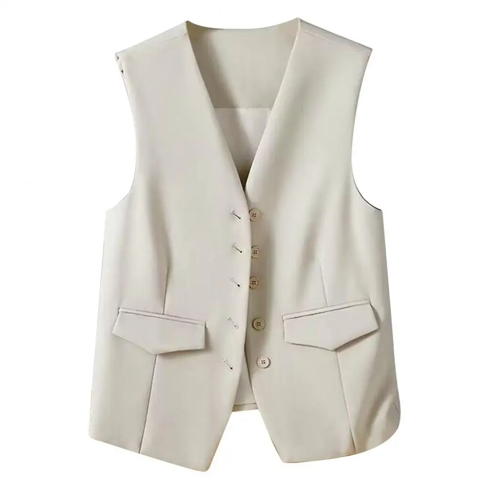 

Vests for women Business Vest V Neck Sleeveless Single-breasted Business Commute Style Cardigan Suit Coat Waistcoat Vest 정장조끼