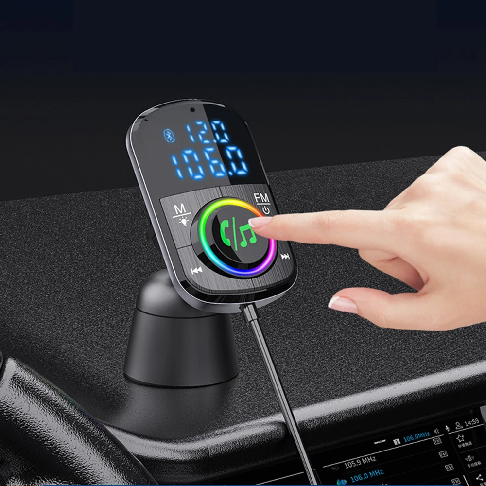 BC71 Car FM Transmitter Car Charger Bluetooth 5.0 QC 3.0 Fast Charge PD Charger MP3 Music Player Ambient Light TF Card