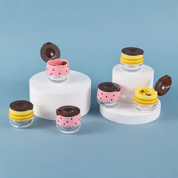 3pcs 6g Pink/Yellow Empty Plastic Lip Mask Jars Small Spoon With Honey Lip Balm Cans Bead Containers Lipstick Makeup Containers 1