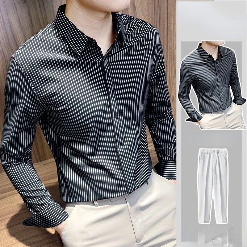 

Fashion Loose Knit Two Piece Set Men Streetwear Casual Stripe Long Sleeve Lapel Knitted Tops and Drawstring Pants Suits V65