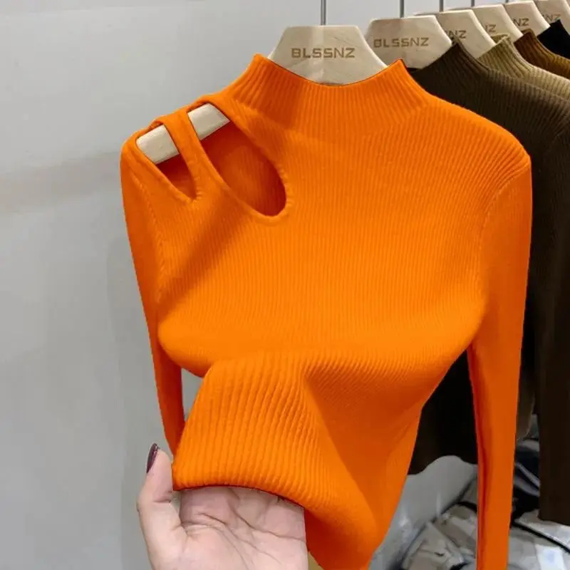 Suéter de punto de cuello alto para mujer, jerseys acanalados, suéteres básicos, Tops suaves y cálidos, Otoño e Invierno - Imagen 2