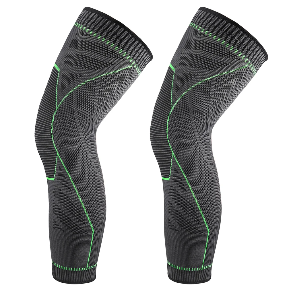 COYOCO Bandage Lengthen Sport Knee Protect Leg Support Leggings 1 Pcs Long  Green Stripe KneePads Warm Guard Sleeve