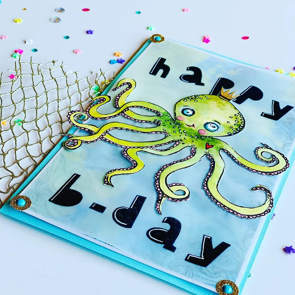 Clear Stamps Clear Rubber Stamps Octopussy So-Fish-Ticated Fish Silicone Transparent Stamps For Card Making Photo Album Decoration DIY Scrapbook