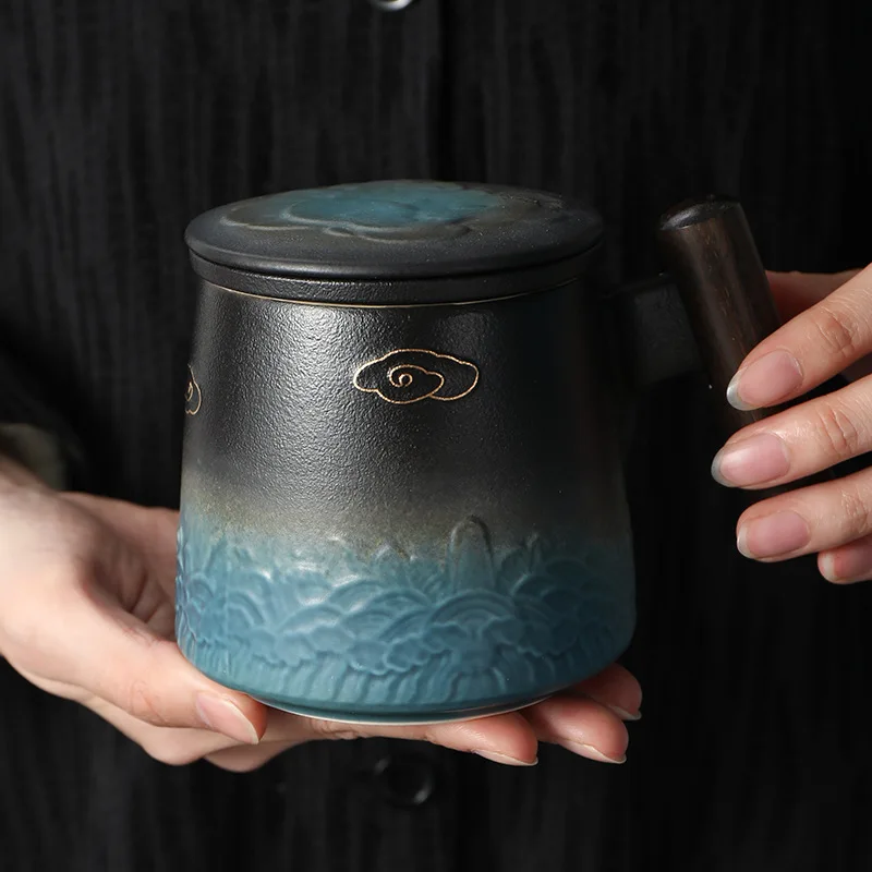 

Ceramic Mug with Lid Tea Cup Wooden Handle Porcelain Cups Beautiful Personalized Gift Travel Elegant Luxury Creative Coffee Mugs