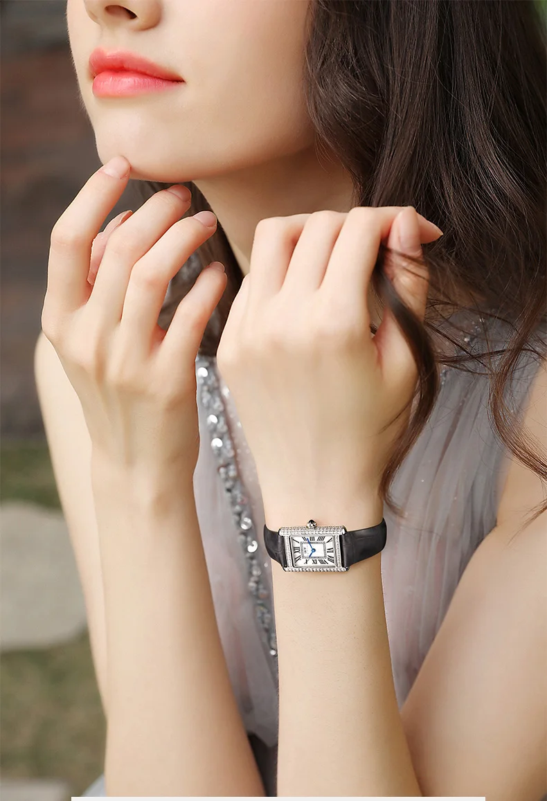 Schweiz KARNEVAL Retro Damen Uhr Schlanke Quadratische Quarz Uhren Frauen 2024 Diamant Lünette Leder Band Wasserdicht Montre Femme_voghion.com