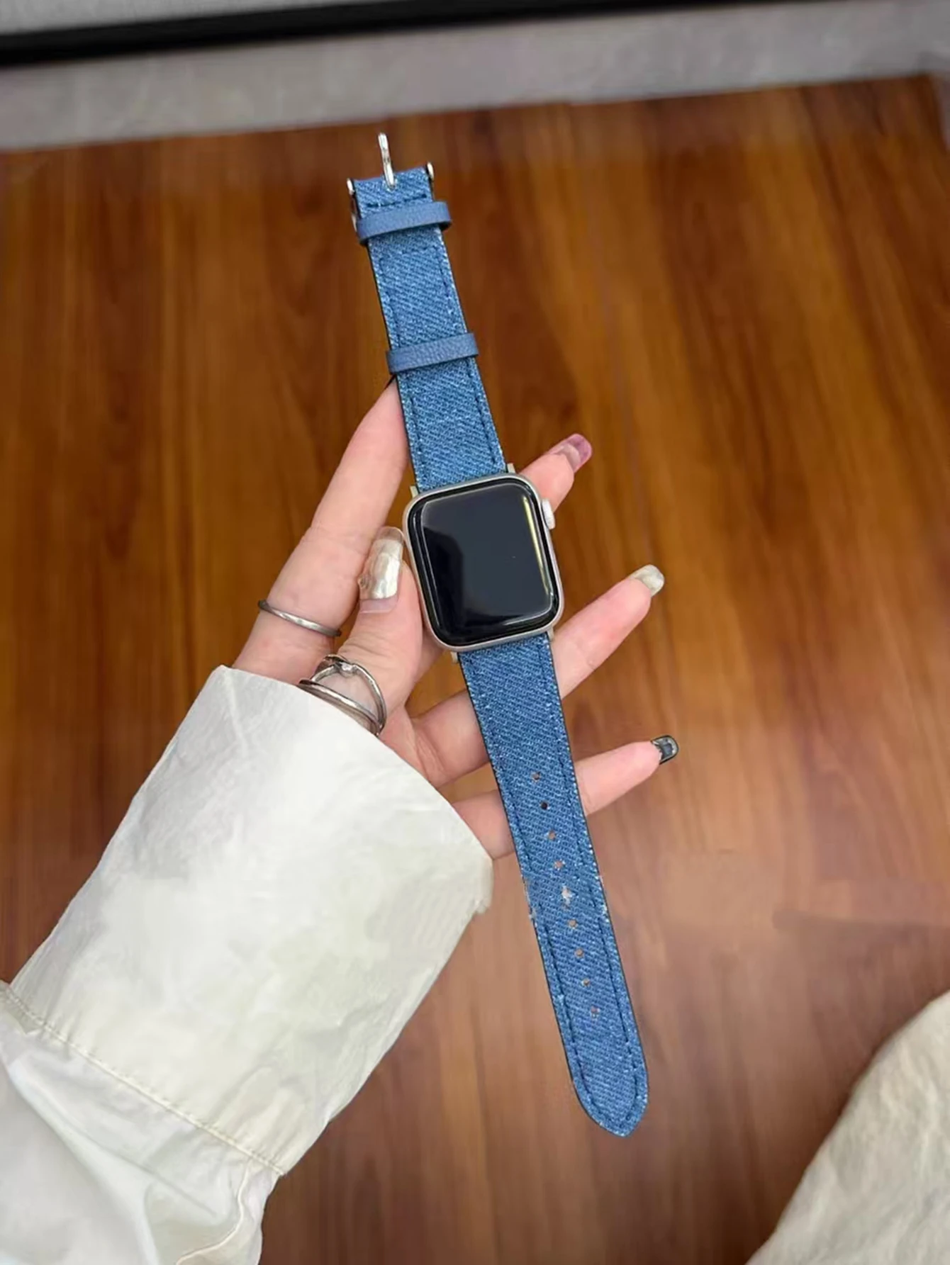 ตัวเลือกสินค้า สายนาฬิกาผ้า denim วินเทจ สำหรับ Apple Watch ผู้หญิง