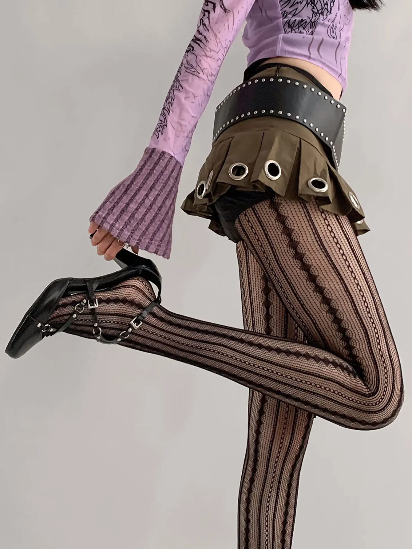 1 Paar Strümpfe für Damen, hochwertige französische Retro-Strumpfhose mit vertikalen Spitzenstreifen, hochelastische Strumpfhose, Hollow Jacquard Slimmi – Detail 1