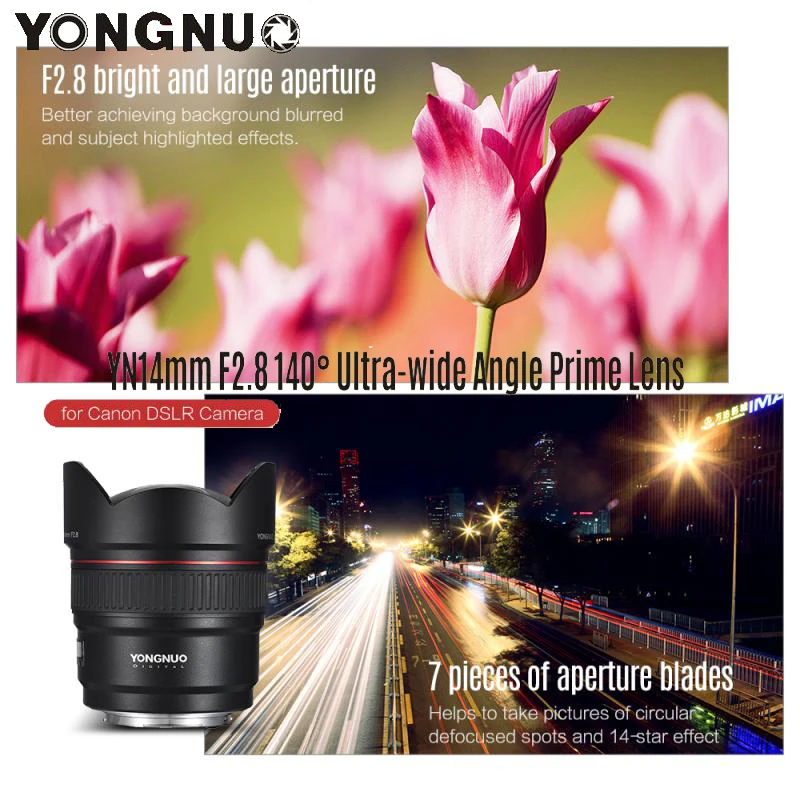 Obiettivo Per Fotocamera Yongnuo Yn 14Mm F2.8C Af Mf Autofocus Obiettivo Primo Ultra-Grandangolare Per Canon 5D Mark Iii Iv 6D 700D 80D 70D