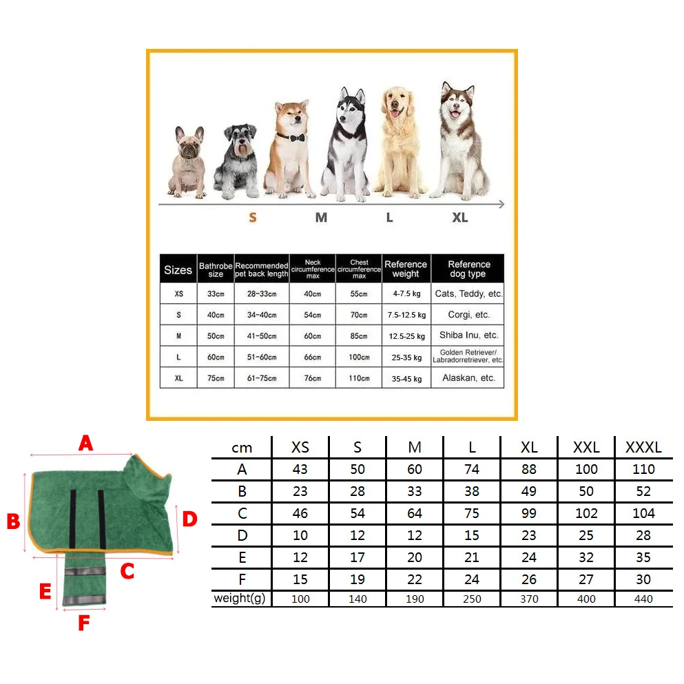 Dog Bathrobe Towel Bath Robe Pet Dog Bathrobe Super Fast Drying Coat Soft Adjustable Absorbent Towel For Large Medium Small pet bath towel