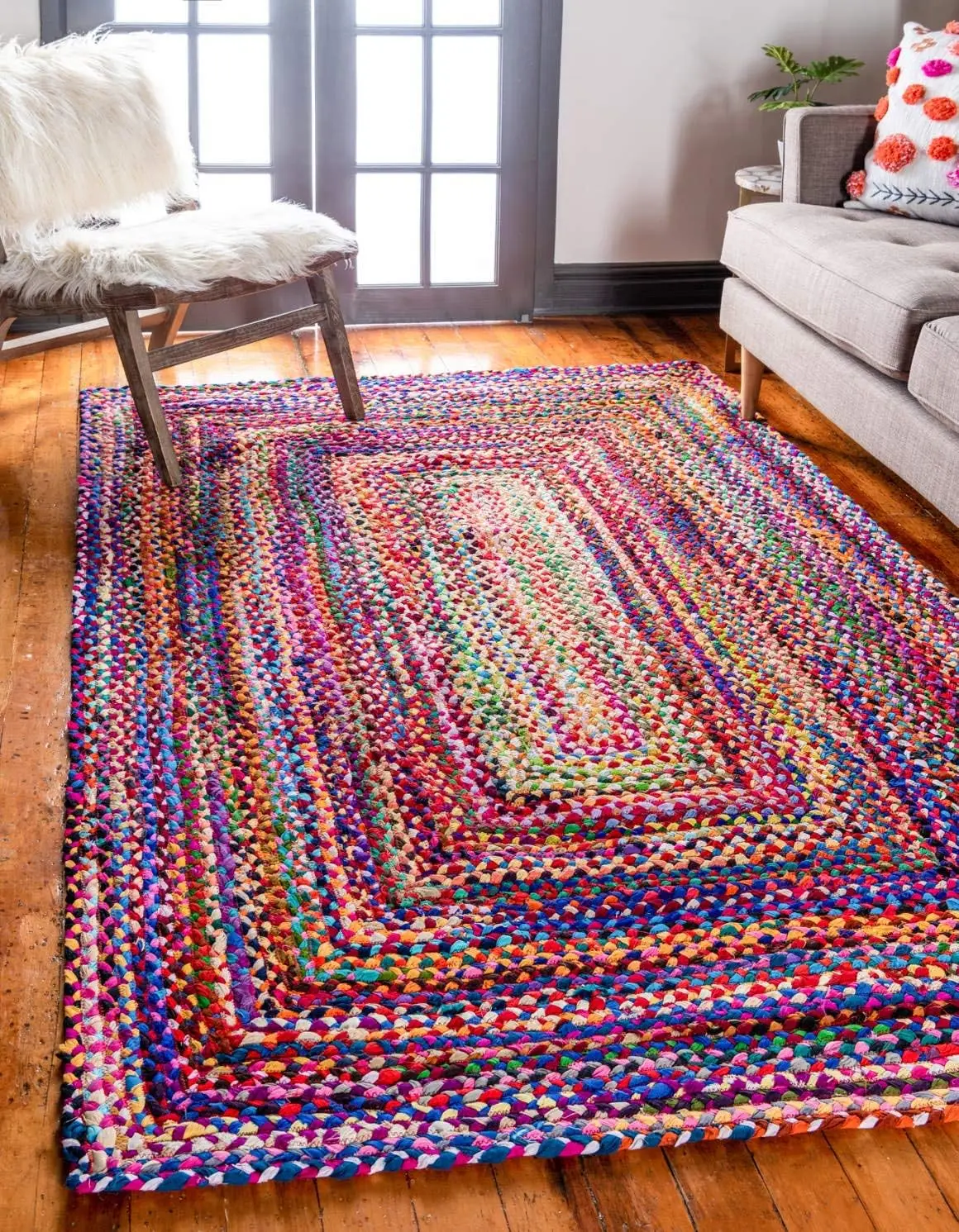 

Unique Loom Braided Chindi Collection Area Rug - Layer (8' x 10' Rectangle, Multi/ Blue)