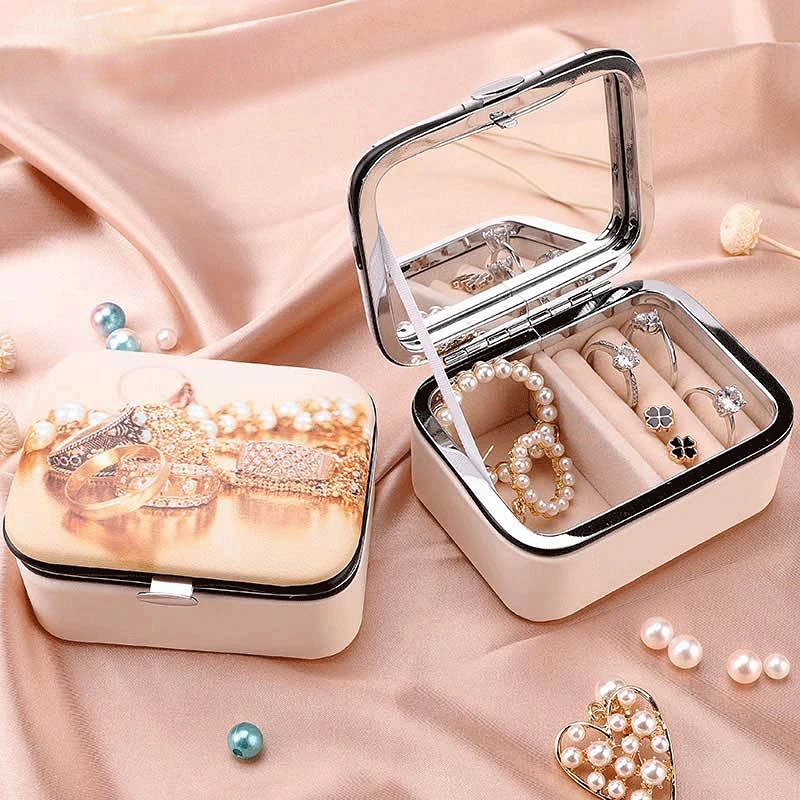 

2023 New Jewellery Organizer Leather Portable Display Box Ear Earrings Ring Jewelry Packaging&Display Storage Box with Mirror