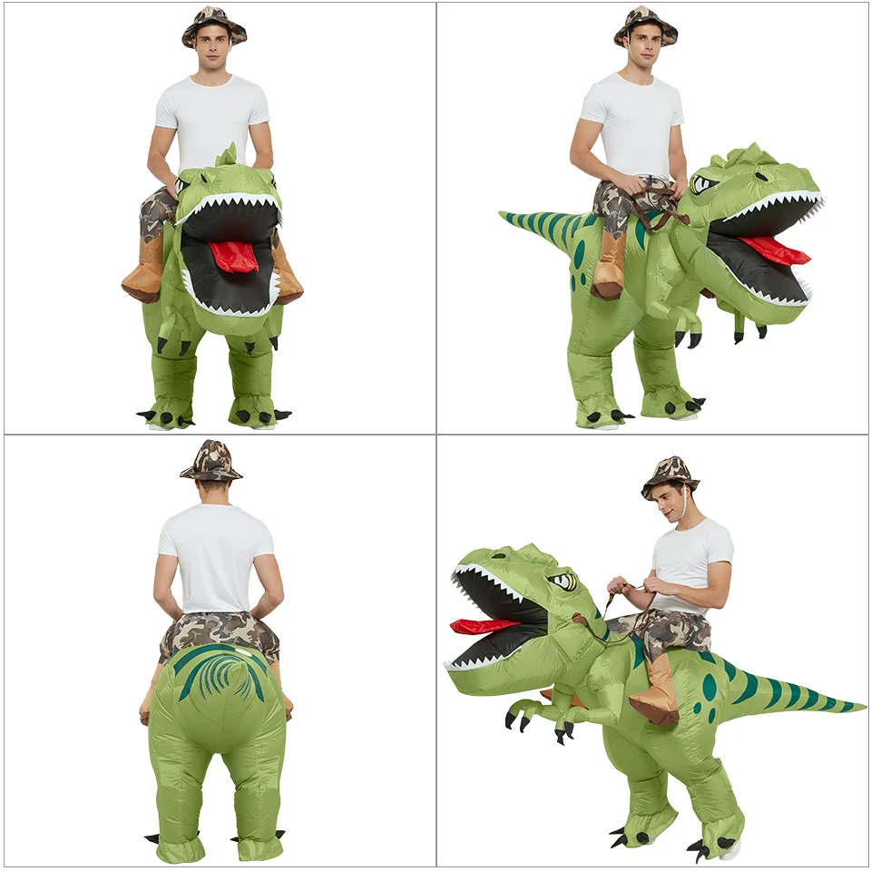 Inflatable Ride On Dinosaur Costume Juvenile Blow Up Velociraptor T Rex Suit Funny Halloween Cosplay Party Outfit inflatable costume