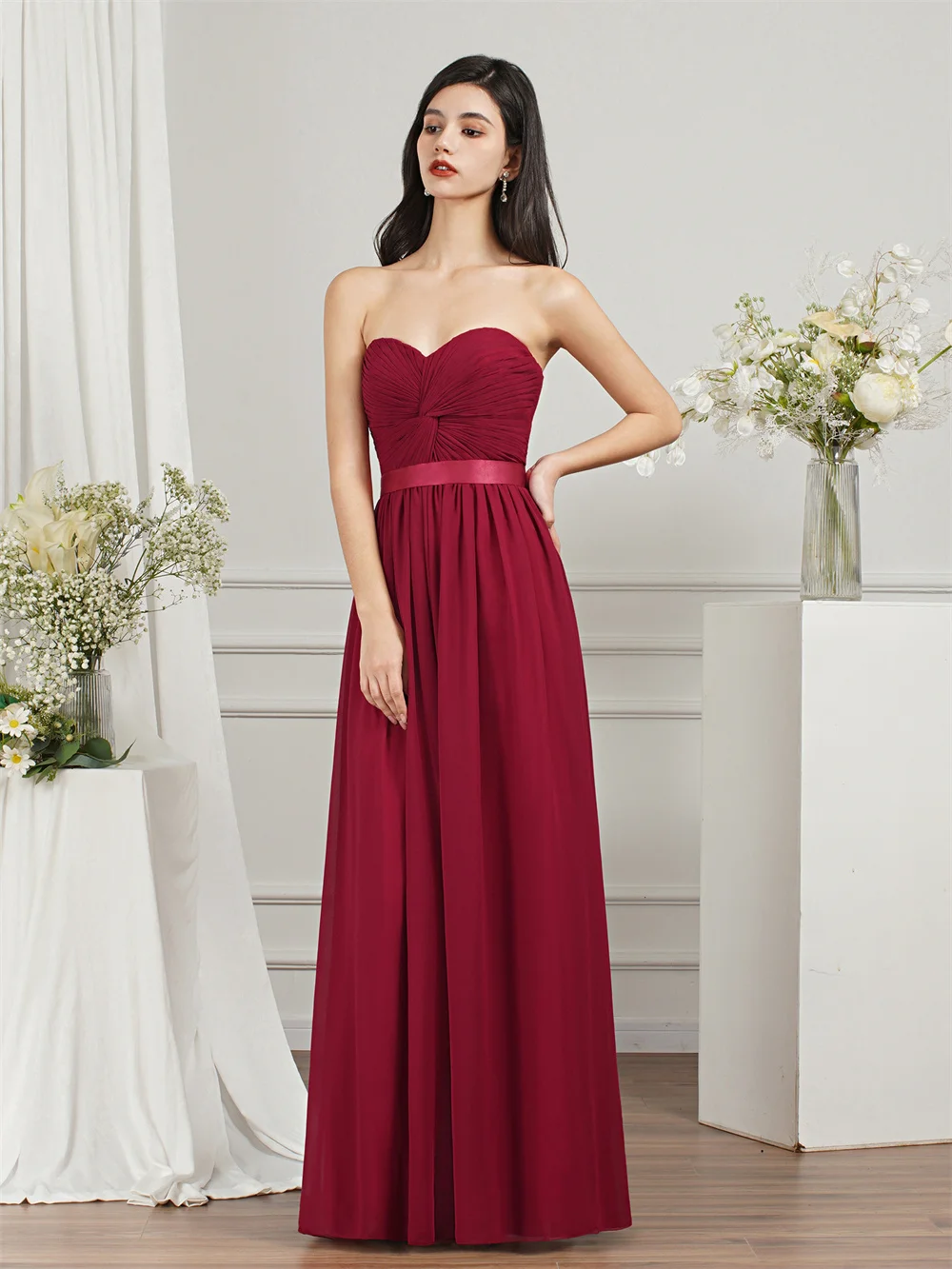 

Burgundy Chiffon Bridesmaid Dresses Women 2022 Long A-line Sweetheart Formal Evening Gowns for Wedding Party Vestidos De fiesta