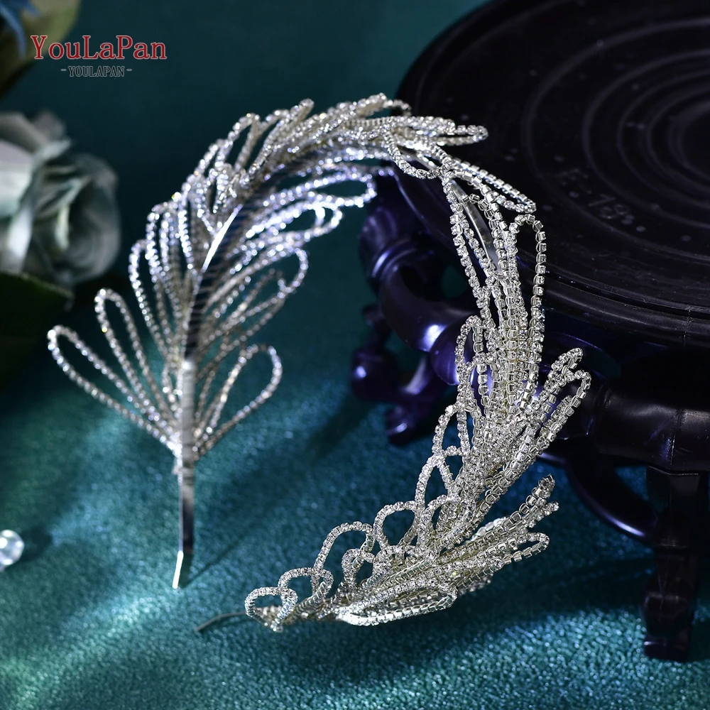 

TOPQUEEN Handmade Wedding Headband Bridal Hair Hoop Shiny Rhinestone Hair Tiara Leaves Hair Accessories For Women Party HP653