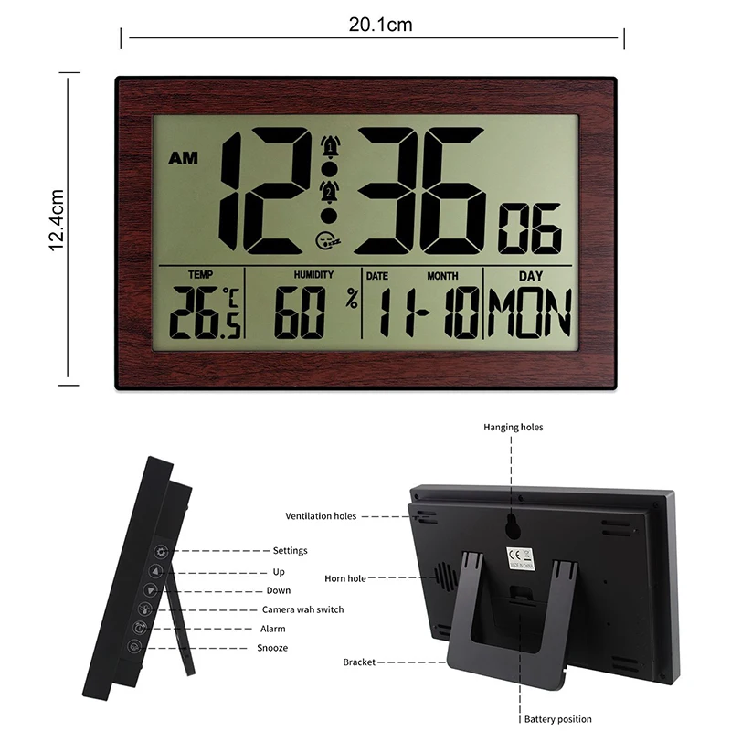 Multifunctional Large LCD Display Digital Alarm Clock With Thermometer Hygrometer Wall Clock Home Decoration Reloj de pared 6