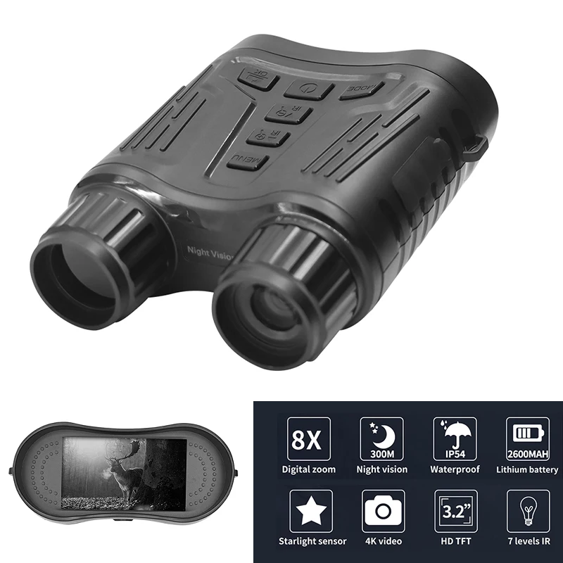 8x digital zoom 4K binocular night vision device 3.2-inch high-definition TFT screen Built-in 2600mAh battery IP54 waterproof