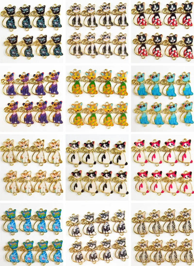 

Trendy 10pcs/lot Mixed Cute Cat Charms Enamel Alloy Animal Pendant DIY Neckalces Earrings for Jewelry Making Accessories
